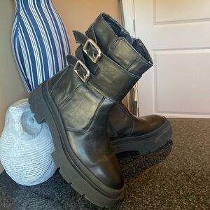 Zara Black Combat Moto Boots Size EU 38